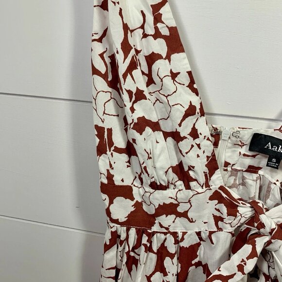 Aakaa Floral Maxi Dress Women Sz S Reddish Brown & White Fall Boho - Picture 3 of 7